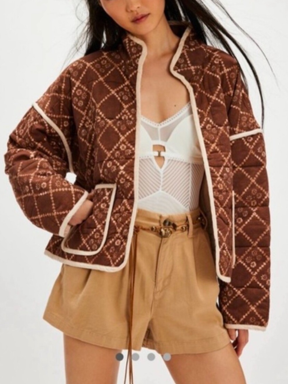 Free People Quilted Chloe Jacket in Brown